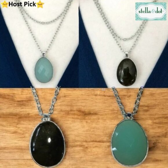 STELLA & DOT 925 Silver Necklace, Blue Quartz to Labradorite Reversible Pendant - Picture 1 of 16